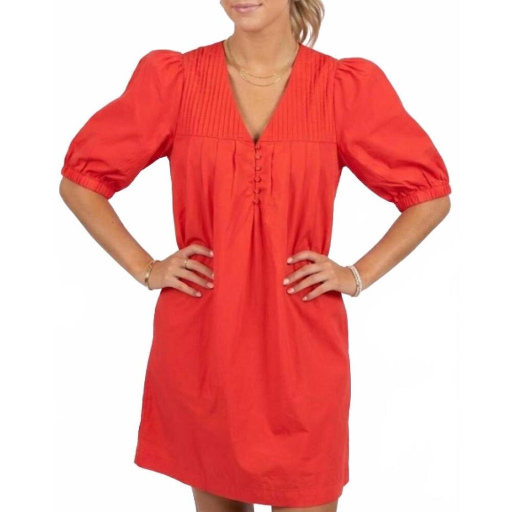 NEW JOY JOY pin tuck yoke dress in red